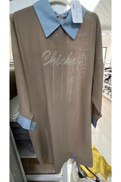 T-58005 Büyük Beden Keten Tunik   - Kahve 