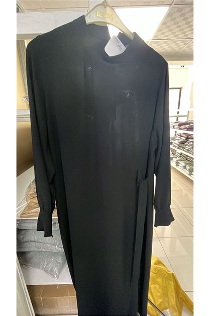 T-52015 Büyük Beden Bağlama Detaylı Siyah Elbise