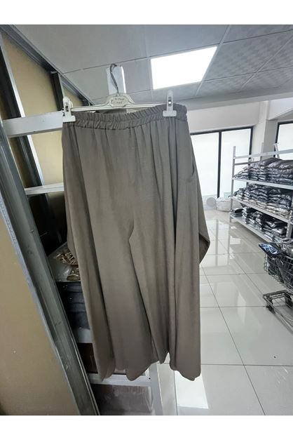 T-57019 Büyük Beden Keten Pantolonlu Takım -  Vizon