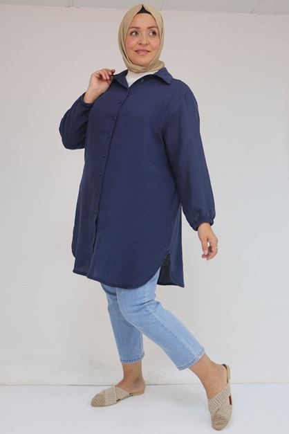 58096 Büyük Beden Erkek Yaka Düğmeli Tunik - Lacivert