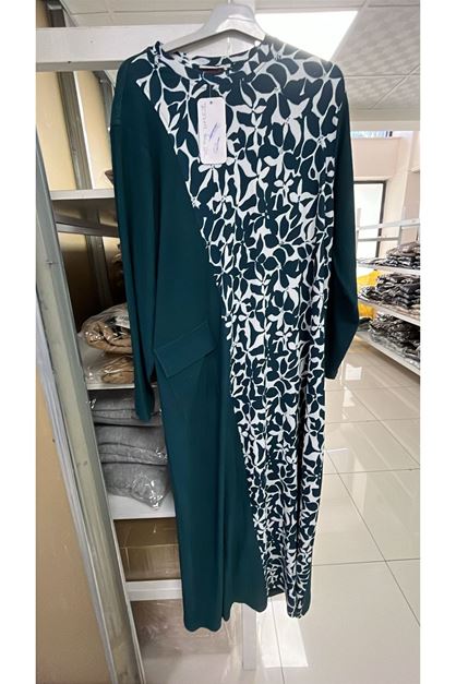 T-52012 Büyük Beden  Bürümcük Elbise - Petrol