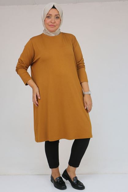 8180 تونيك بأزرار مقاس كبير -  لون القهوة 