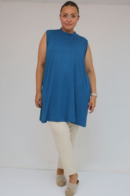 58501 Büyük Beden Hakim Yakalı Penye İçlik - Petrol