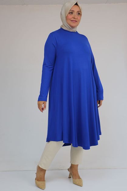 28016 Büyük Beden Penye Mevlana Tunik - Saks