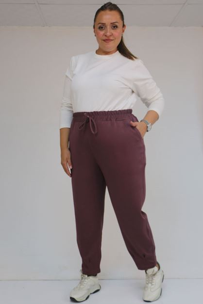 59028 Büyük Beden Paçası Çıma Detaylı Modal Pantolon - Gül Kurusu