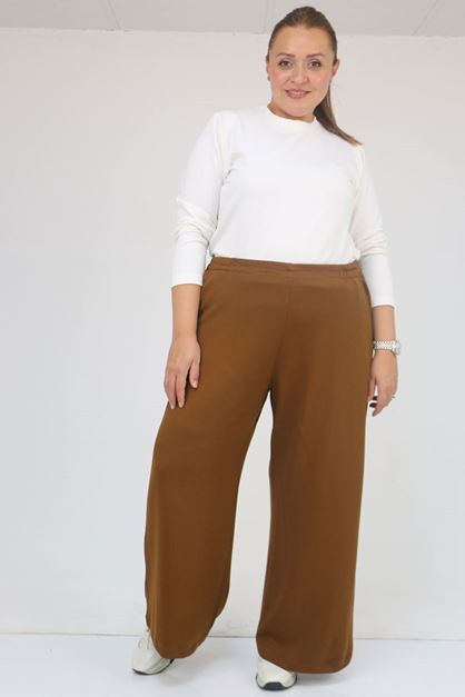59026 Büyük Beden Beli Lastikli Modal Pantolon - Taba