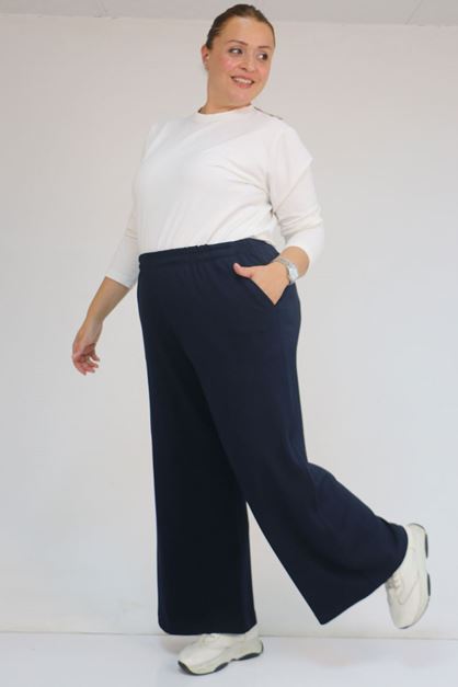 59026 Büyük Beden Beli Lastikli Modal Pantolon - Lacivert