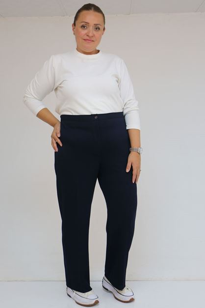 59030 Büyük Beden Düğmeli Fermuarlı Modal Pantolon - Lacivert