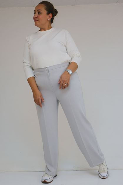 59030 Büyük Beden Düğmeli Fermuarlı Modal Pantolon - Gri