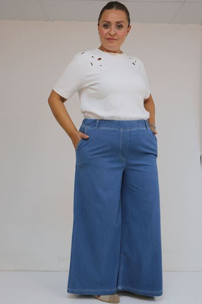 D-59003 B.B.Beli Lastikli Gizli Fermuarlı Bolpaça Pantolon - Petekli 