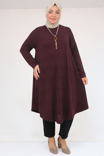 58108 Büyük Beden Mevlana Kesim Mir Tunik - Mürdüm