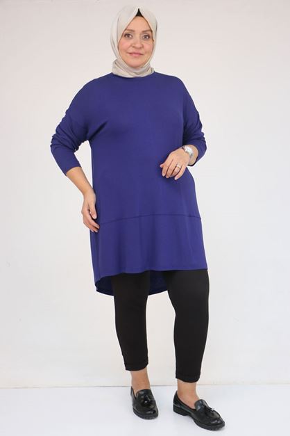 58105 Büyük Beden Arkası Çarpraz Detaylı Çilek Tunik - İndigo