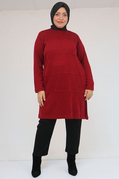 58103 Büyük Beden Biye Detaylı Mir Tunik - Bordo