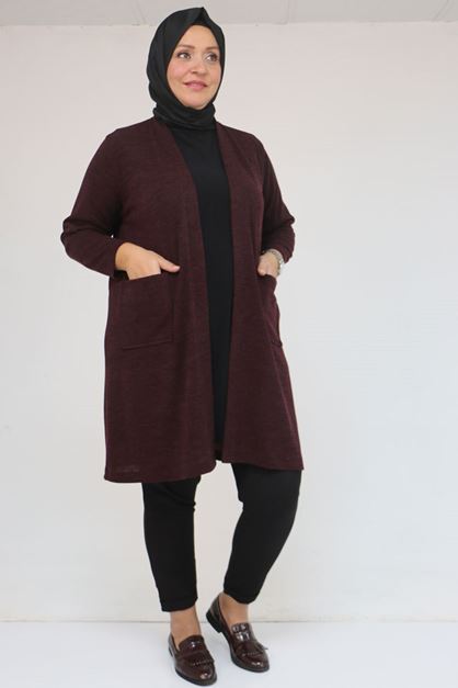 53034 Büyük Beden Cep Detaylı Mir Ceket - Mürdüm