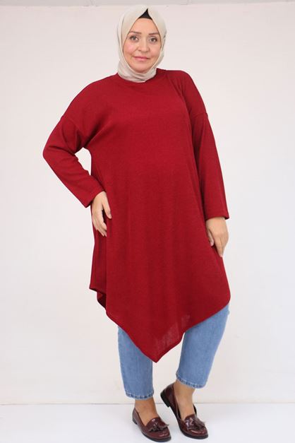 58144 Büyük Beden Hakim Yakalı Mir Tunik - Bordo