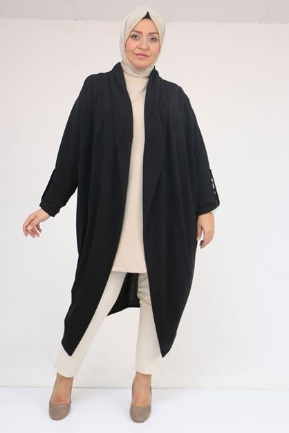 43093 Büyük Beden Kalın Patlı Mir Ceket - Siyah