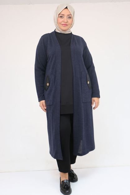 53035 Büyük Beden Cep Detaylı Mir Ceket - Lacivert