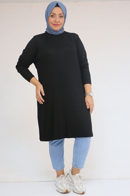 58122 Büyük Beden Basic Çilek Tunik - Siyah