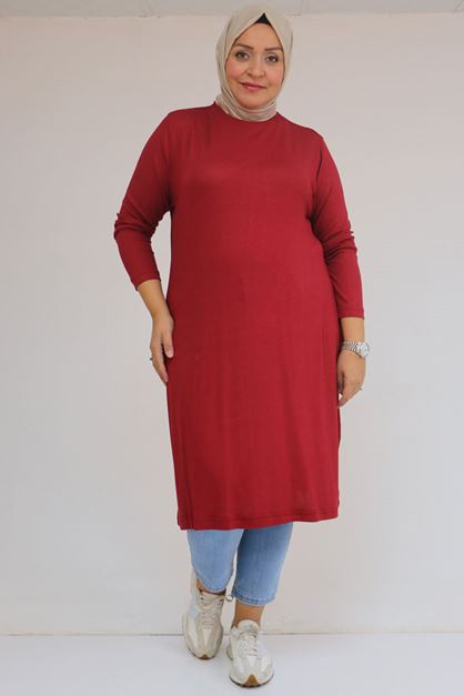 58122 Büyük Beden Basic Çilek Tunik - Bordo
