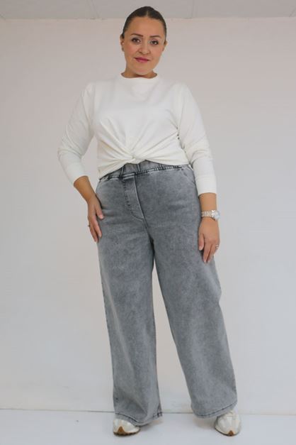 9182-8 Büyük Beden Beli Lastikli Bolpaça Pantolon - Siyah