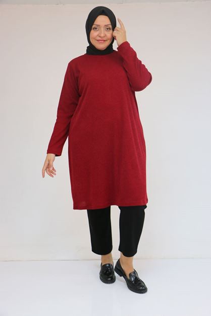 58140 Büyük Beden Basic Mir Tunik - Bordo