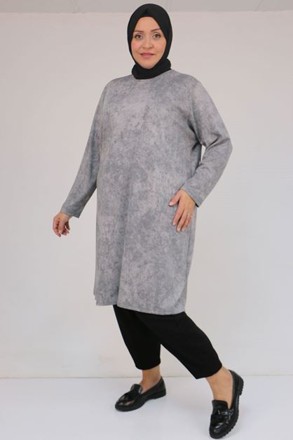 58153 Büyük Beden Basic Batik Modal Tunik - Batik Gri