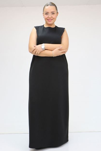 42050 Büyük Beden ModalKolsuz Elbise - Siyah