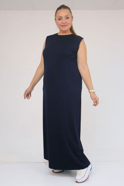 42050 Büyük Beden Modal Kolsuz Elbise - Lacivert
