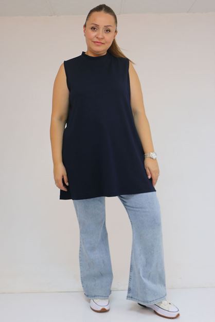 58509 Büyük Beden Uzun Modal İçlik - Lacivert