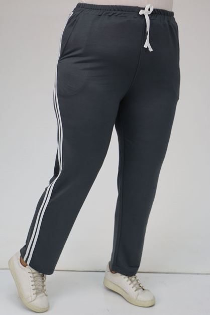 59505-1  Büyük Beden Yüksek Bel Lastikli  İki İplik Eşofman Altı - Antrasit