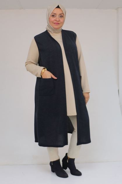 54012 Büyük Beden Cepli Giy-Çık Mir Yelek - Lacivert