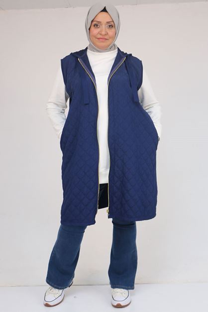 54009 Büyük Beden Kapitone - Modal Yelek - İndigo