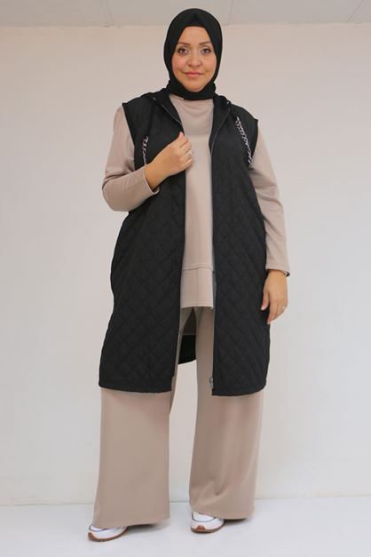 54010 Büyük Beden Kapitone - Modal Yelek - Siyah