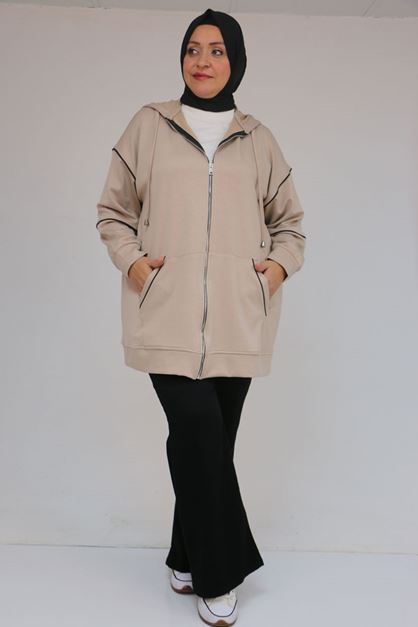 43072 Büyük Beden Waterport Biyeli Modal Ceket - Bej