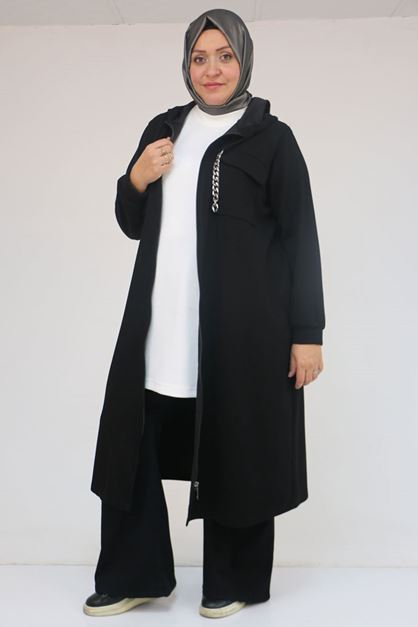 43036 Büyük Beden Zincir Kordonlu Oysho Kap - Siyah