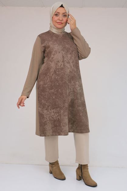 58161 Büyük Beden Basic Modal Tunik - Vizon