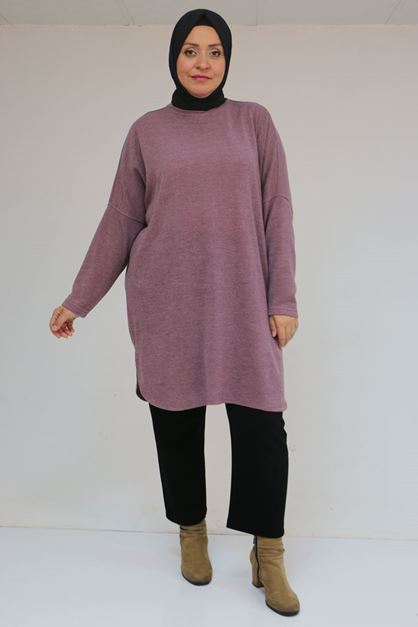 D-58156 Büyük Beden Basic Mir Tunik - Gül Kurusu