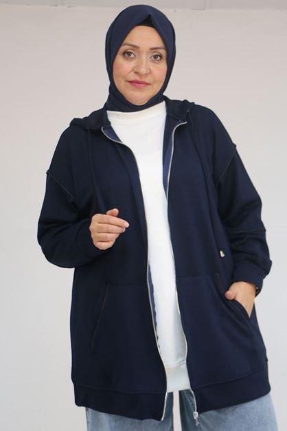 D-43072 Büyük Beden Waterport Biyeli Modal Ceket - Lacivert 