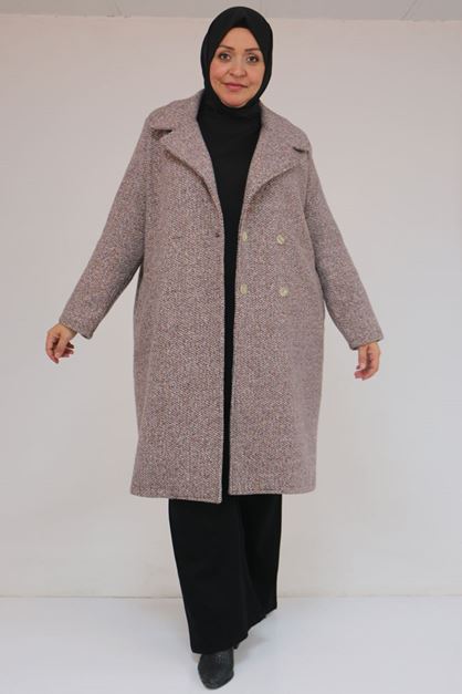 53037 Büyük Beden Mostralı Erkek Yaka Şanel Kaban - Kahve