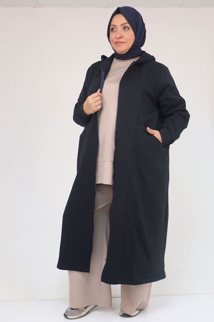 53059 Büyük Beden Kolları Ribanalı Üç İplik Kap - Lacivert