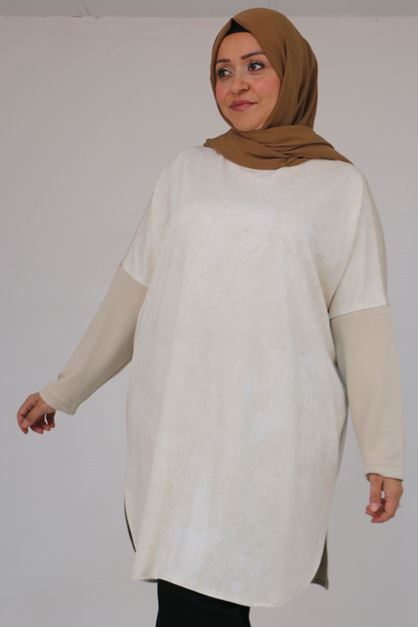 D-58164 Büyük Beden Basic Modal Tunik - Bej 