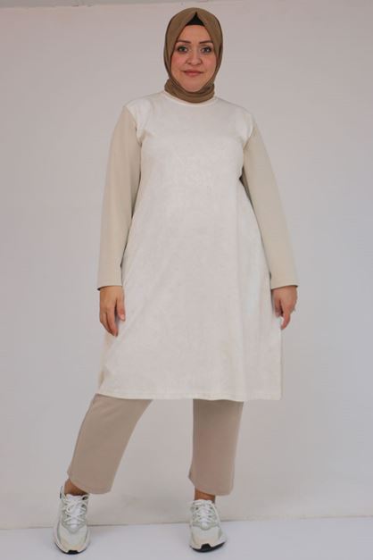 D-58161 Büyük Beden Basic Modal Tunik - Bej 