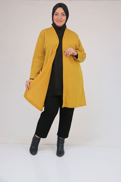 53036 Büyük Beden Mir Ceket - Hardal