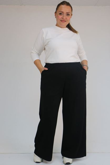 D-59026 Büyük Beden Beli Lastikli Modal Pantolon - Siyah 