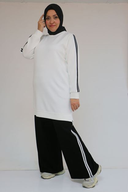 D-57059 Büyük Beden Alt-Üst Renk Kombinli Modal Pantolonlu Takım - Siyah