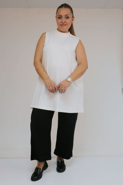 D-58509 Büyük Beden Uzun Modal İçlik - Ekru