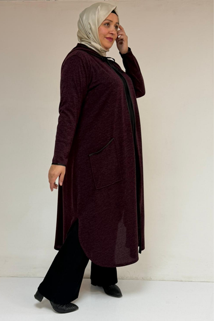 53063 Büyük Beden Biyeli Cepli Mir Ceket - Mürdüm