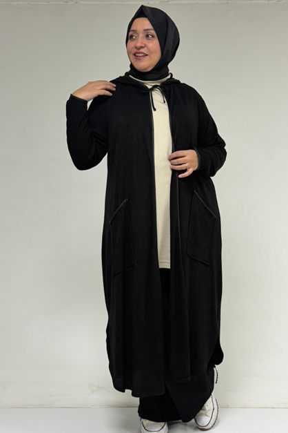 53063 Büyük Beden Biyeli Cepli Mir Ceket - Siyah