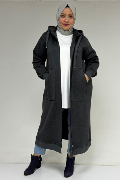 33103 Büyük Beden Fermuarlı Üç İplik Kap - Antrasit