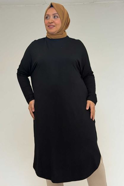 38110 Plus Size Low Sleeve Combed Cotton Tunic-Black